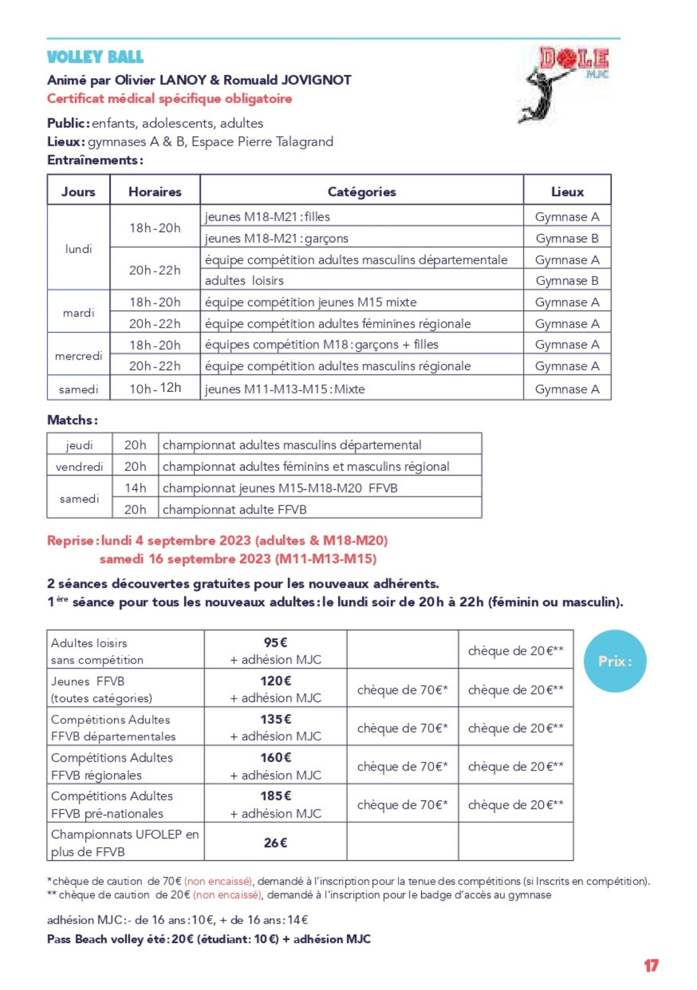 volley modif horaire 